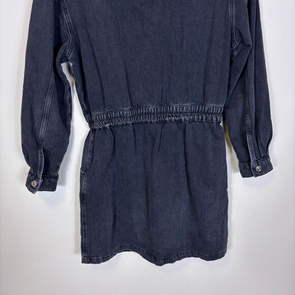 MNG Mango Black Collared Button Front Long Sleeve Denim Dress US 8 - Picture 6 of 7
